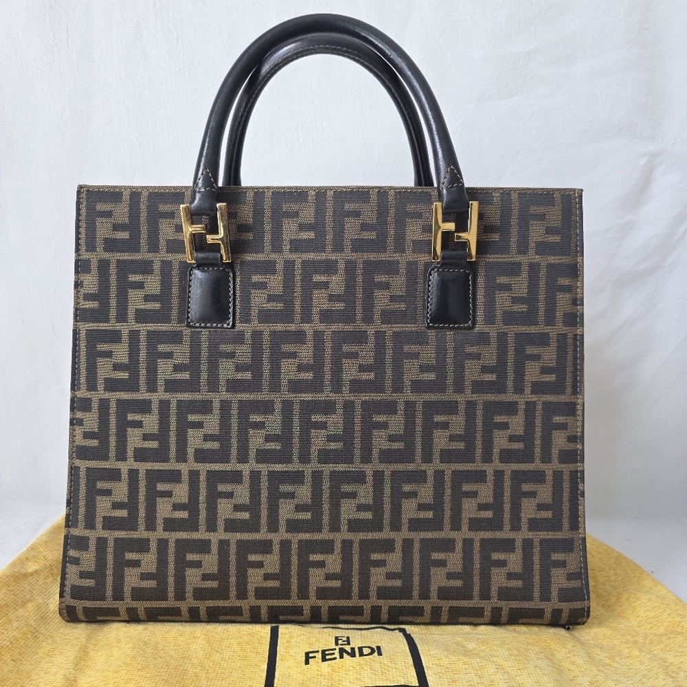 Auth FENDI ZUCCA FF Canvas Tote Bag